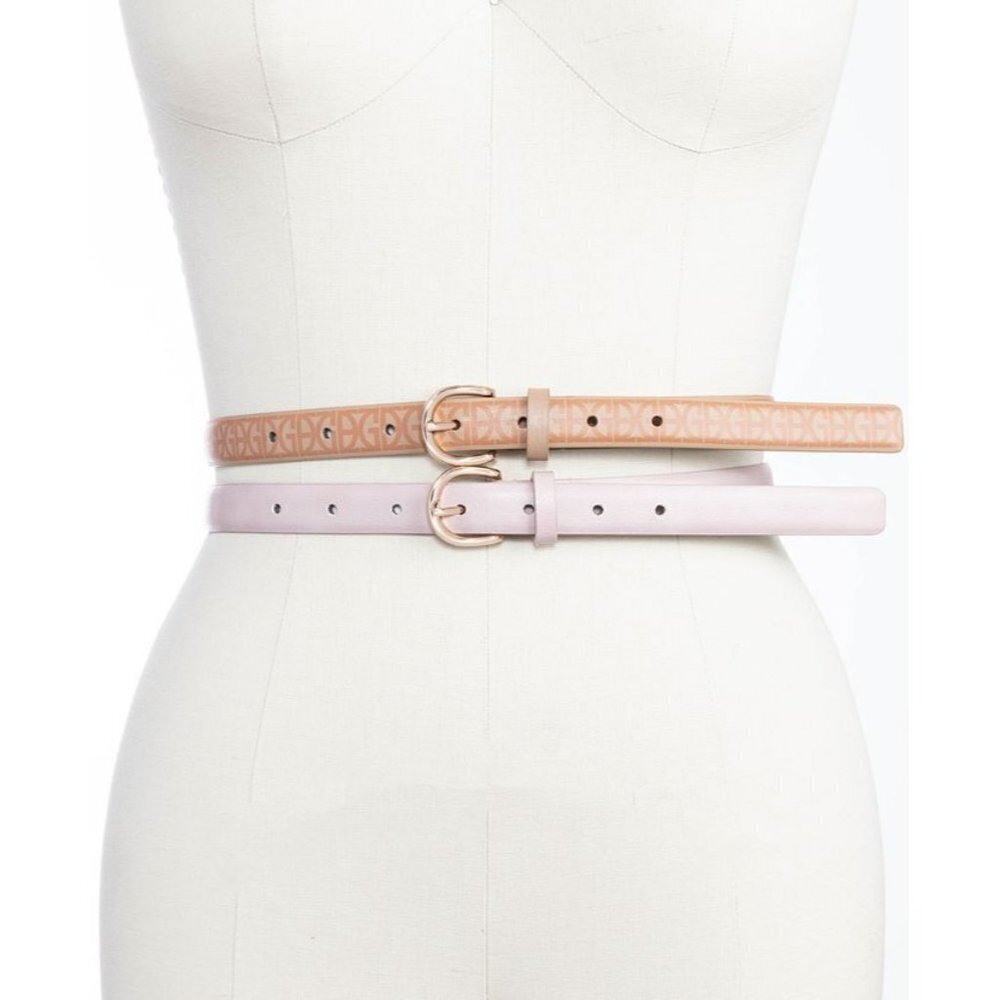 Giani Bernini Womens Medium 2-For-1 Skinny Belts Faux Vegan Leather in Blush $35